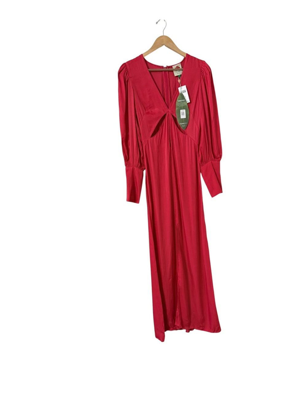 NWT FARM RIO Lenzing Ecovero Cut Out Red Sateen Long Sleeve Maxi Dress - Picture 5 of 12